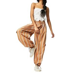 Free People Palash Yarn-Dyed Slouchy Cargo Pants XS Orange Stripes Mid Rise Boho